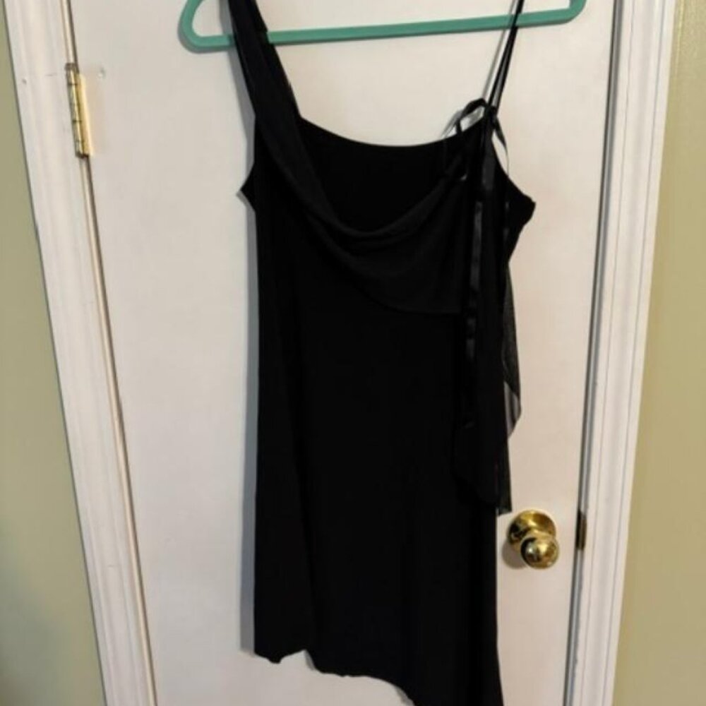 Black party dress. Asymmetrical hem. Size L